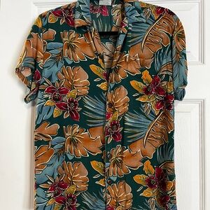 Green Tropical Floral Short-Sleeve Shirt